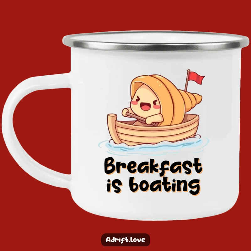 Funny Croissant Rowing Boat Camping Mug: Pastry Adventure Humor