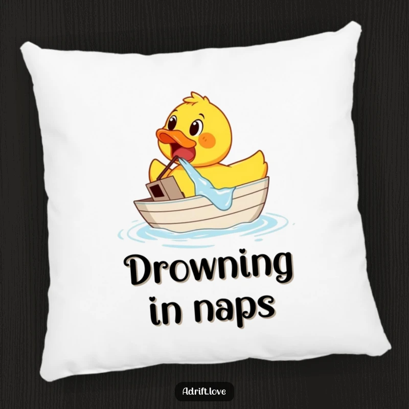 Funny rubber duck bailing water from a sinking boat, a humorous and relatable scene for cozy comfort.