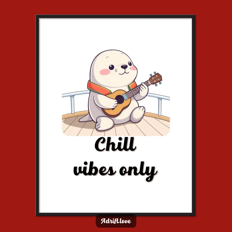 Funny Seal Ukulele Digital Art: Hilarious Coastal Decor